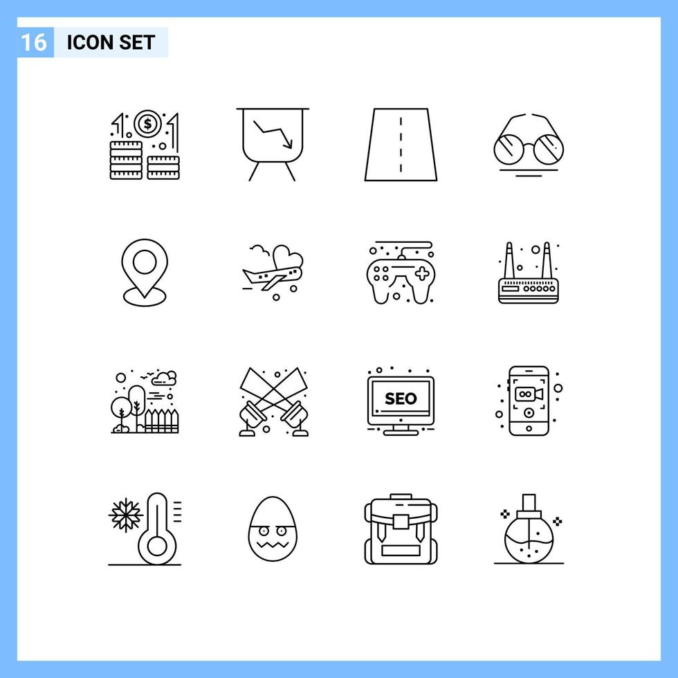 Modern Set of 16 Outlines Pictograph of map spring construction view glasses Editable Vector Design Elements