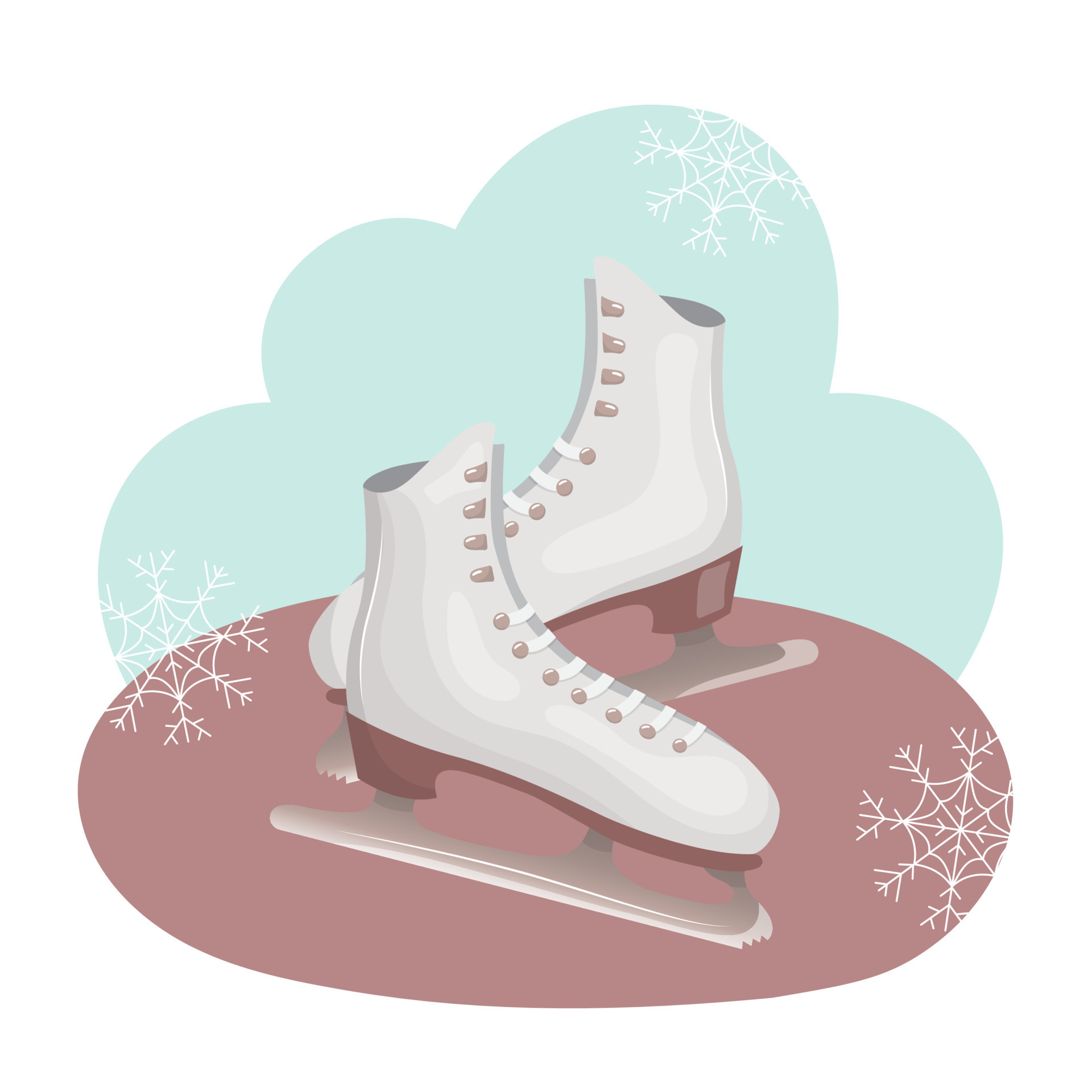 Winter figure skates with lacing. Shoes for winter sports on ice. Vector illustration. Cartoon