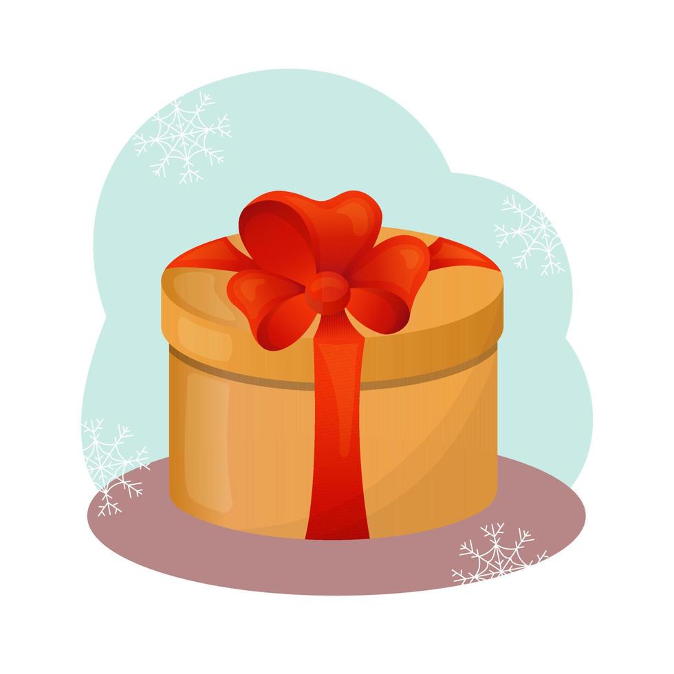 Yellow gift box with red bow. New Year's gift, surprise. Christmas. Vector illustration.