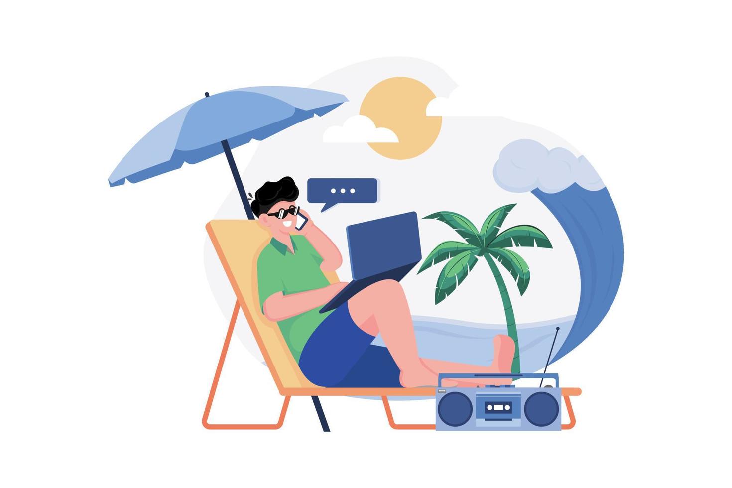 Freelancer Working On The Beach vector