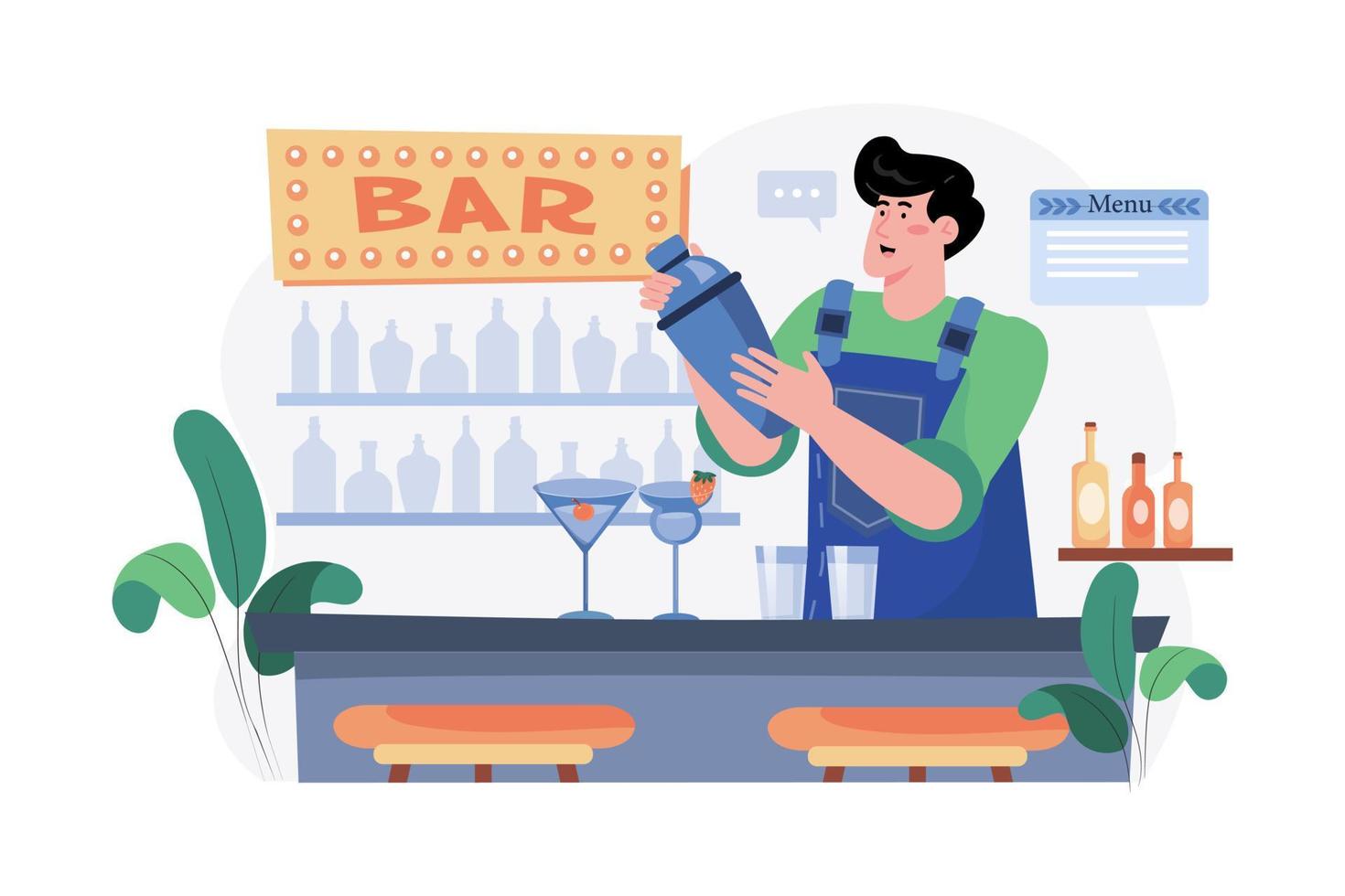Barman In Uniform Making Cocktails vector