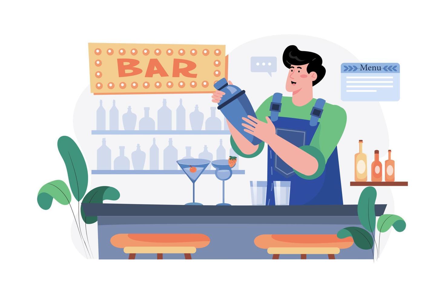 barman en uniforme haciendo cócteles vector