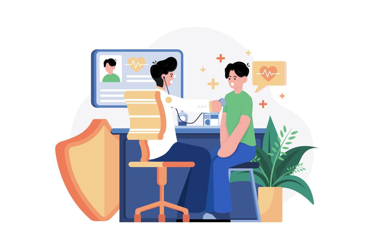 Doctor Examines The Patient Illustration concept. A flat illustration isolated on white background vector