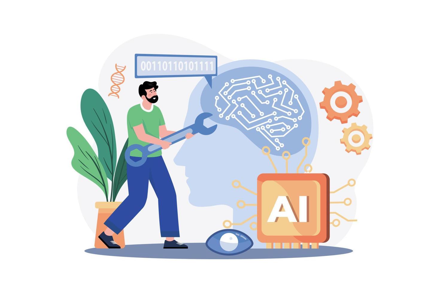 Artificial Intelligence Engineer Illustration concept. A flat illustration isolated on white background vector