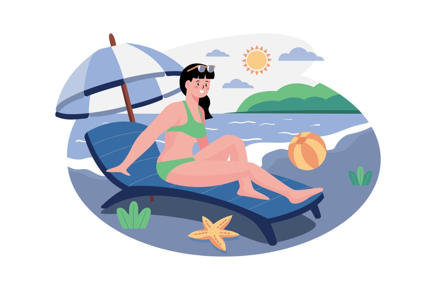 Girl Sunbathing At The Beach vector