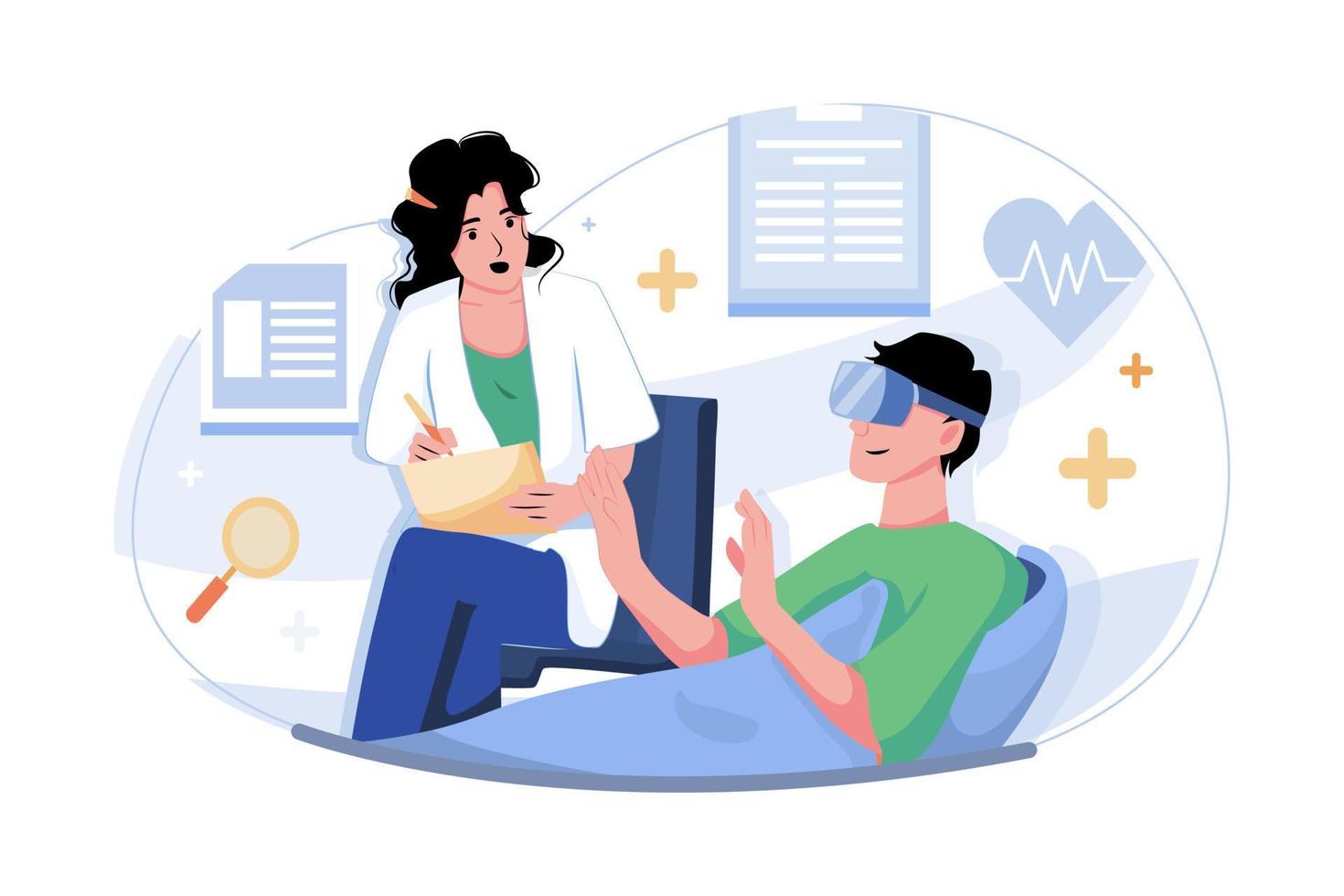 Doctor Treating A Patient Using VR vector