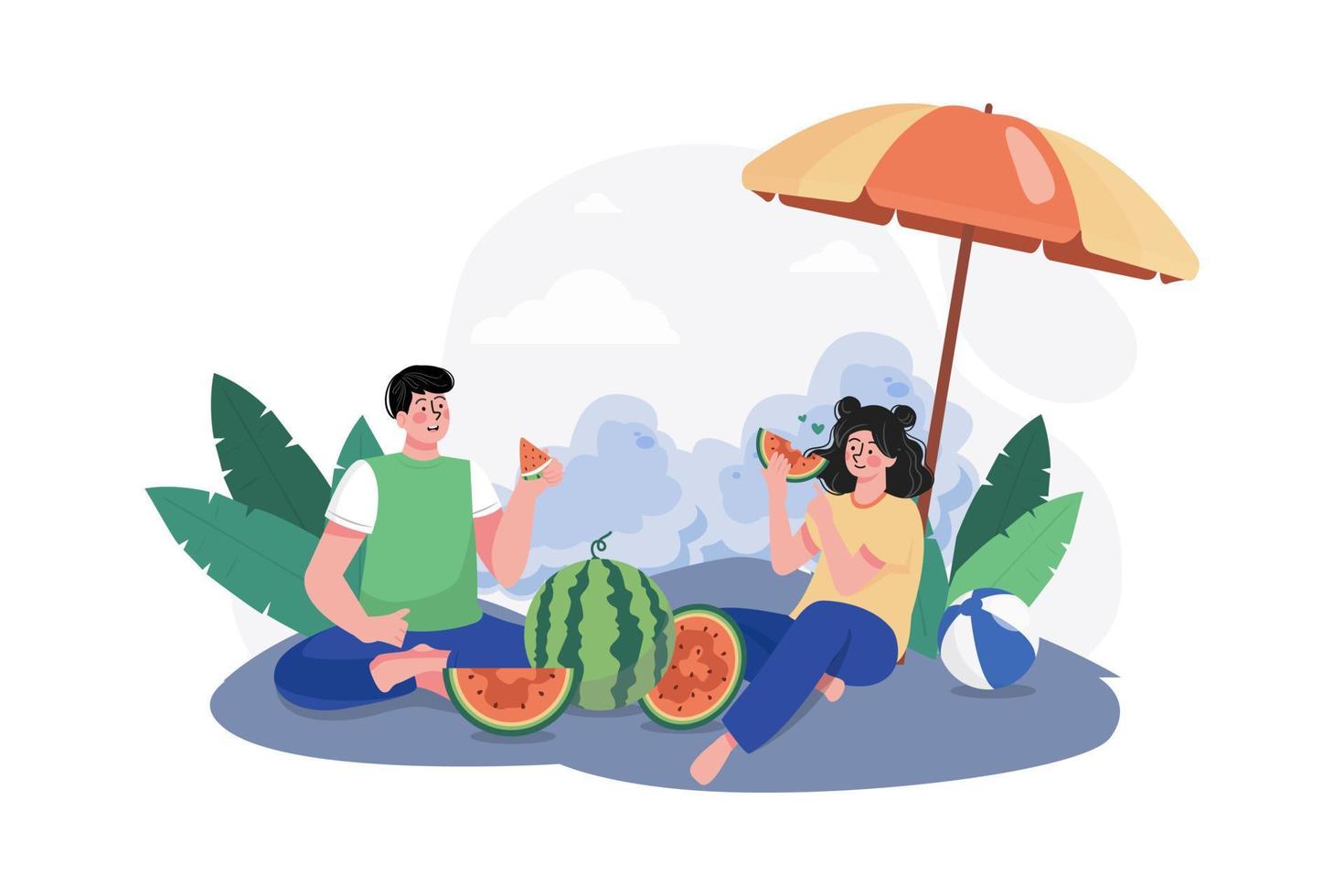 People Eating Melon Illustration concept. A flat illustration isolated on white background vector