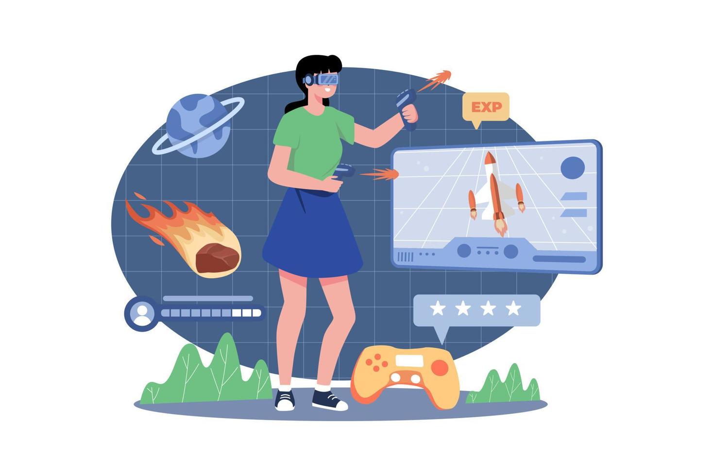 Girl Playing A Game In The Metaverse vector