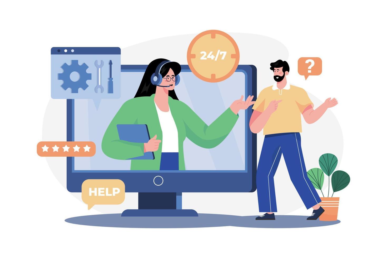 Help Desk Worker Illustration concept. A flat illustration isolated on white background vector