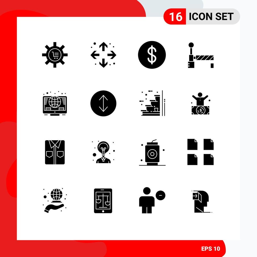 Set of 16 Vector Solid Glyphs on Grid for investment online maximize station flag Editable Vector Design Elements