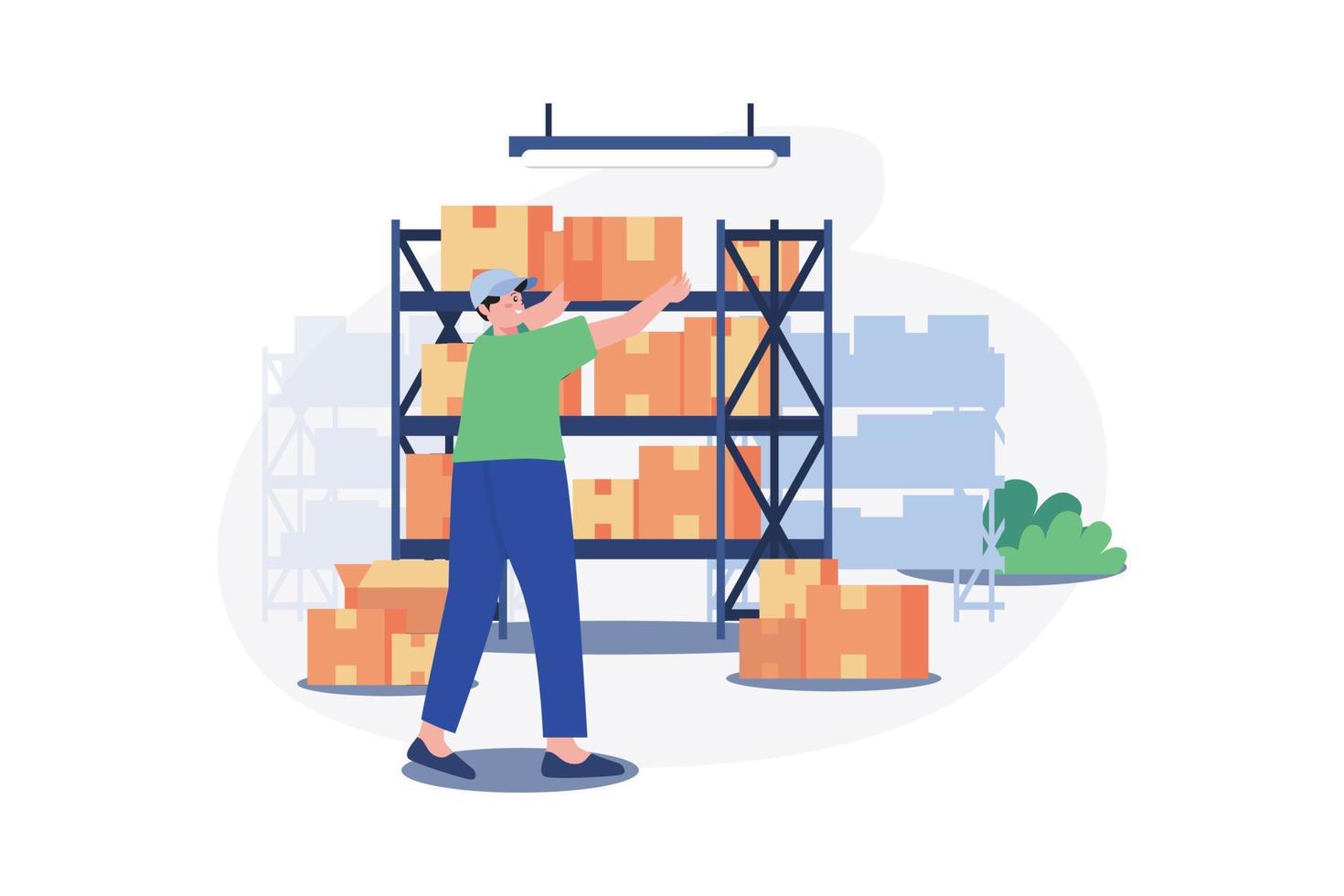 Male Workers Arranging Boxes In The Warehouse vector