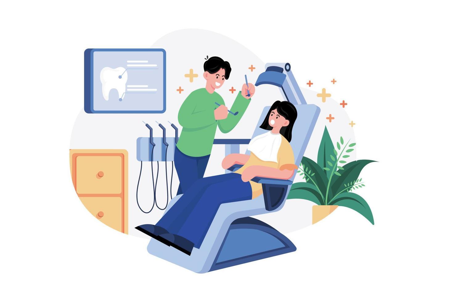 dentista examinando un concepto de ilustración del paciente. una ilustración plana aislada sobre fondo blanco vector