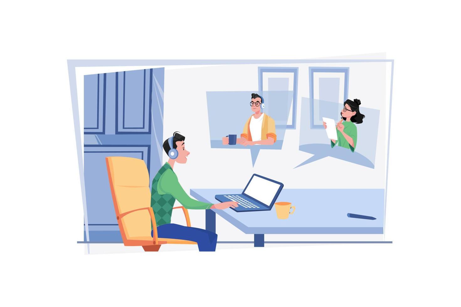 Online Conference Meeting Illustration concept. A flat illustration isolated on white background vector