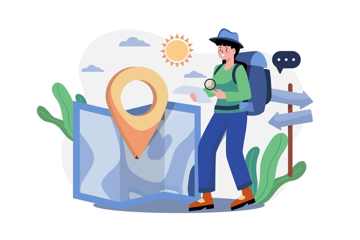 Girl Holding Travel Map Illustration concept. A flat illustration isolated on white background vector