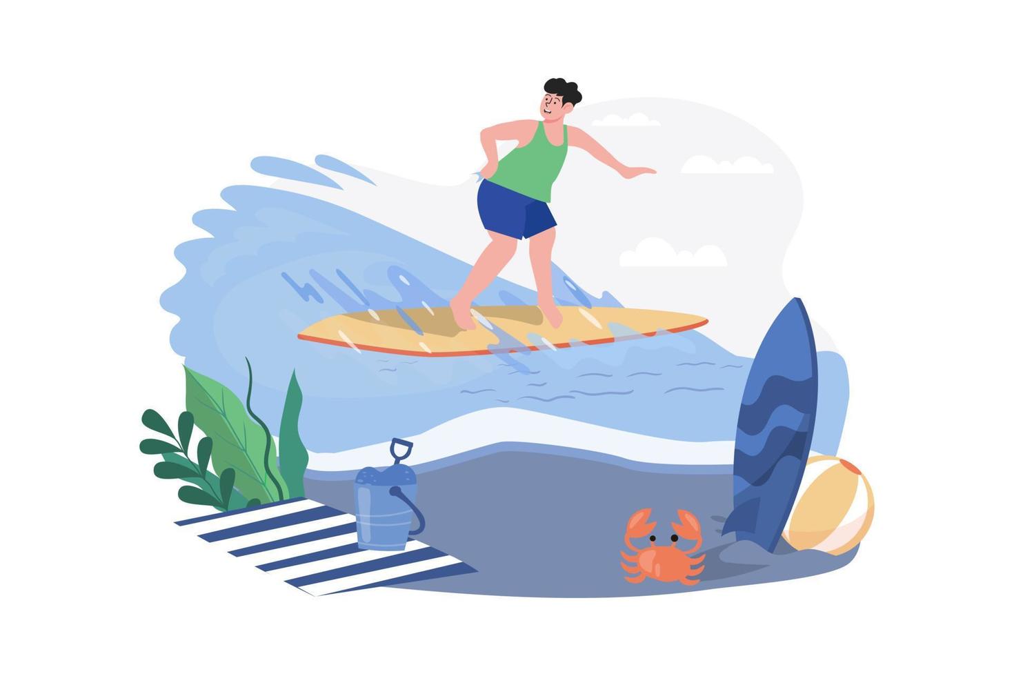 Boy Going Surfing At The Beach vector