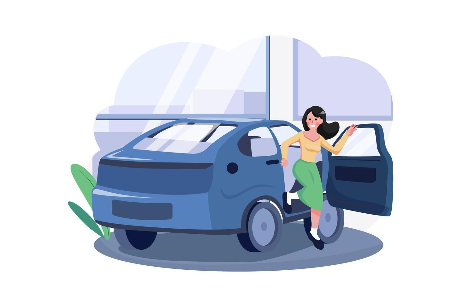 Woman Sitting In A Car In Showroom vector