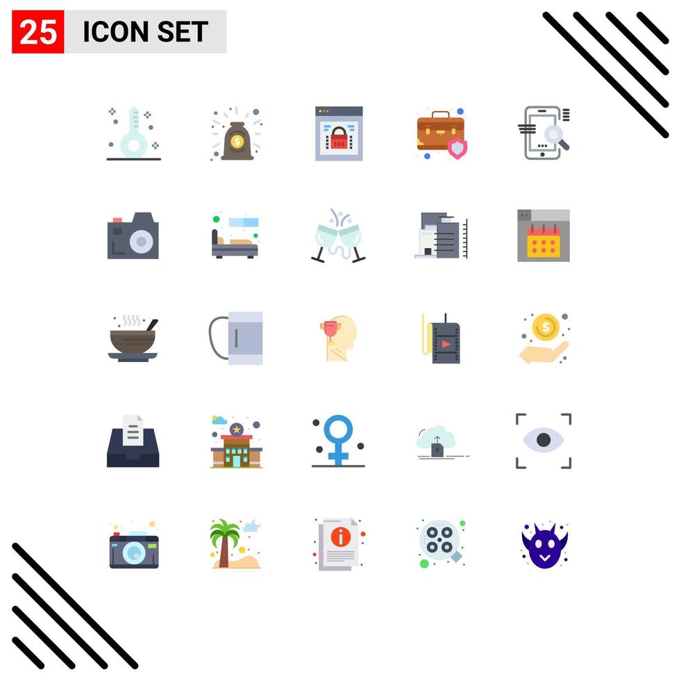 Group of 25 Modern Flat Colors Set for insurance briefcase deal bag web lock Editable Vector Design Elements