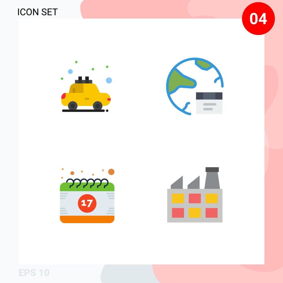 Mobile Interface Flat Icon Set of 4 Pictograms of car calendar rent develop event Editable Vector Design Elements