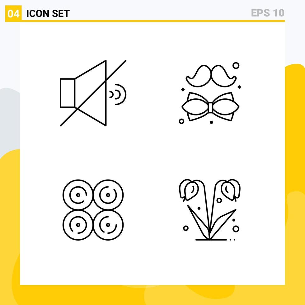 4 Thematic Vector Filledline Flat Colors and Editable Symbols of mute eat bow father sweet Editable Vector Design Elements