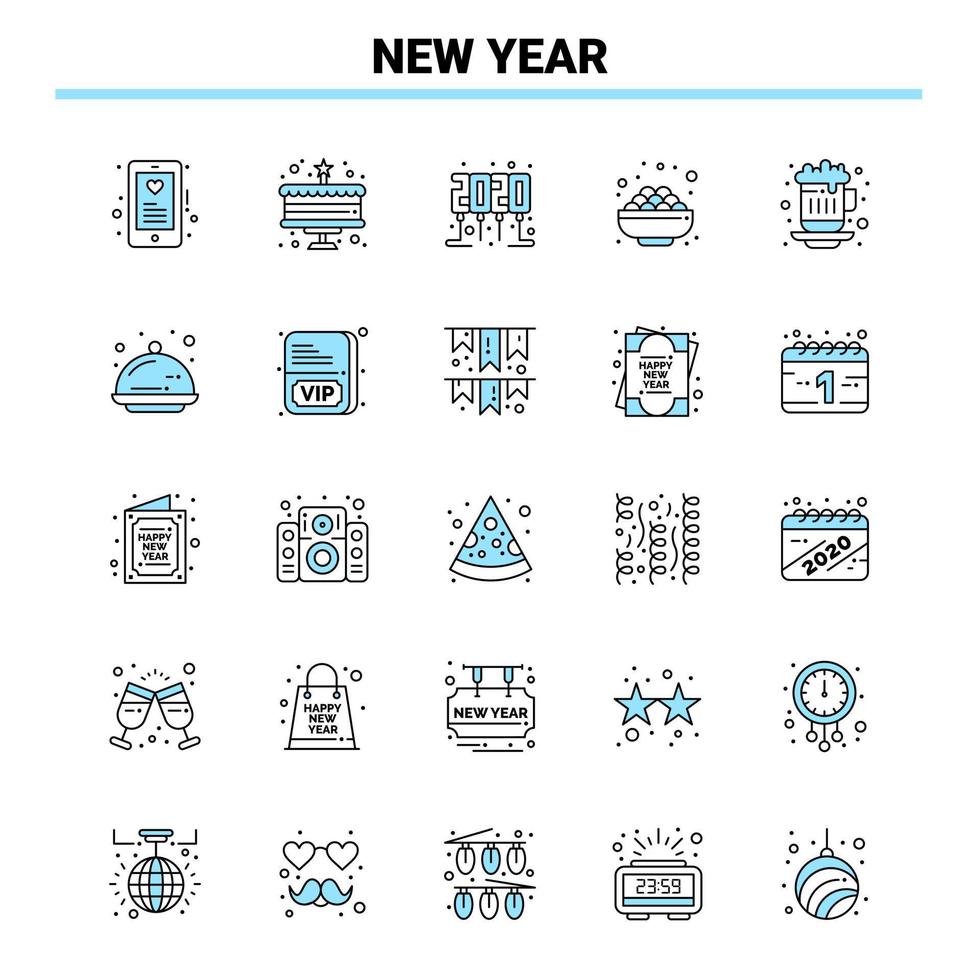 25 New Year Black and Blue icon Set. Creative Icon Design and logo template vector