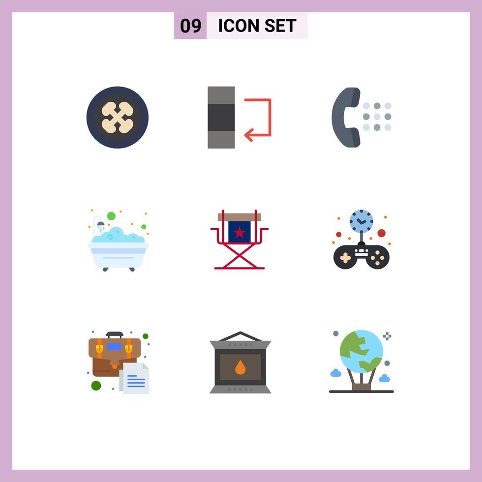 9 Universal Flat Color Signs Symbols of director bathroom apps shower bath Editable Vector Design Elements