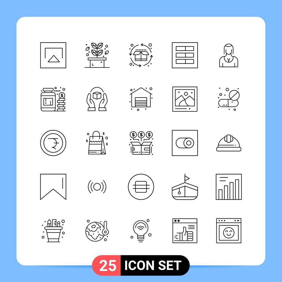 25 Line Black Icon Pack Outline Symbols for Mobile Apps isolated on white background. 25 Icons Set. vector