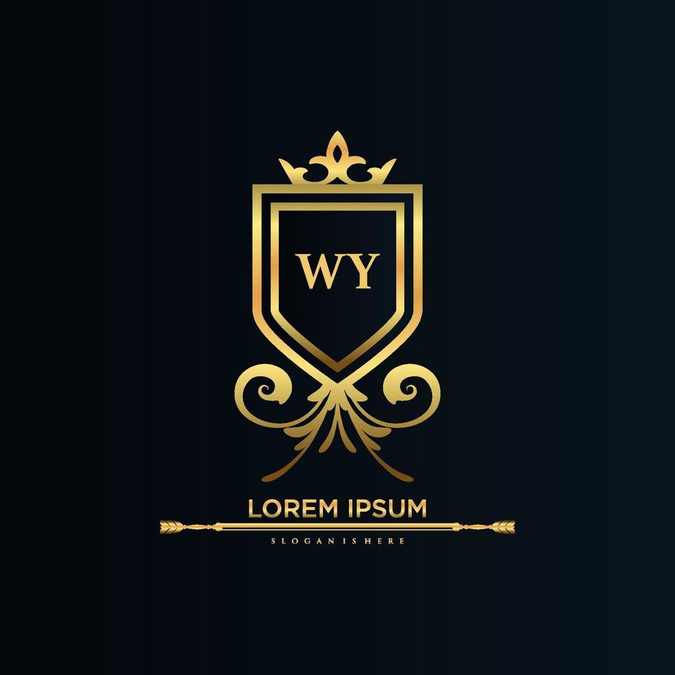 WY Letter Initial with Royal Template.elegant with crown logo vector, Creative Lettering Logo Vector Illustration.