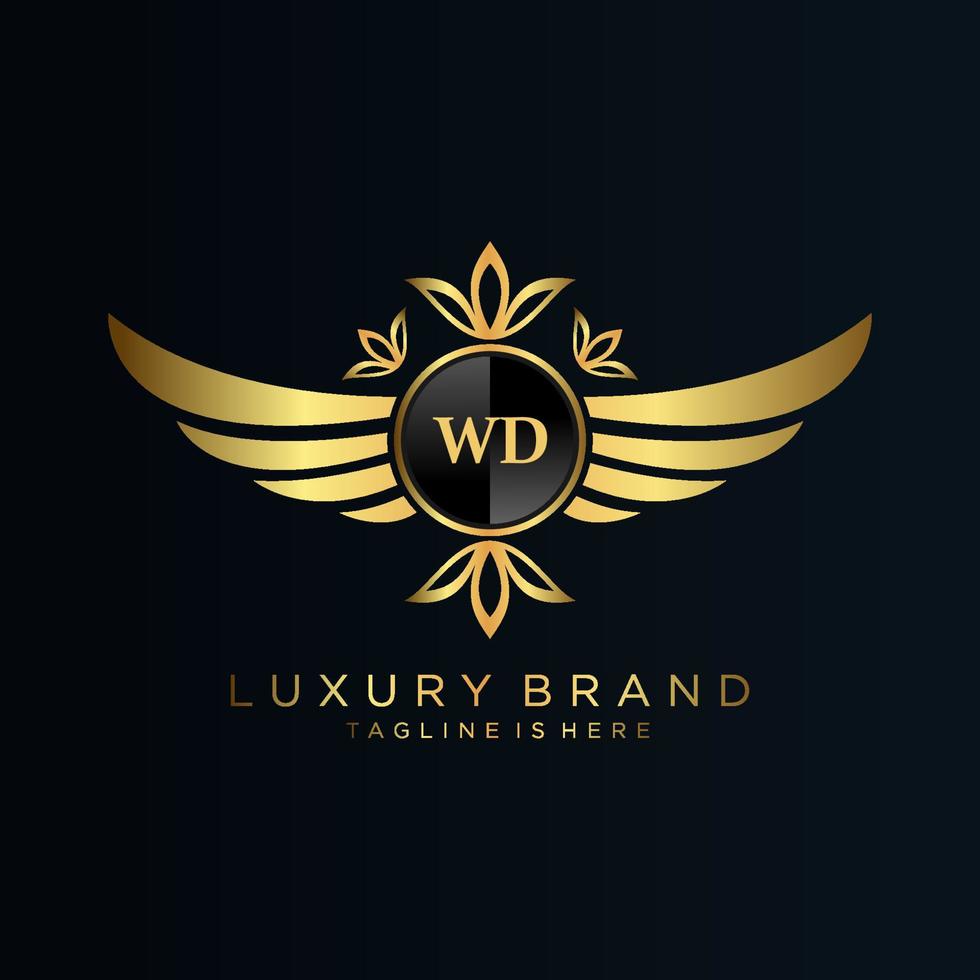 WD Letter Initial with Royal Template.elegant with crown logo vector, Creative Lettering Logo Vector Illustration.