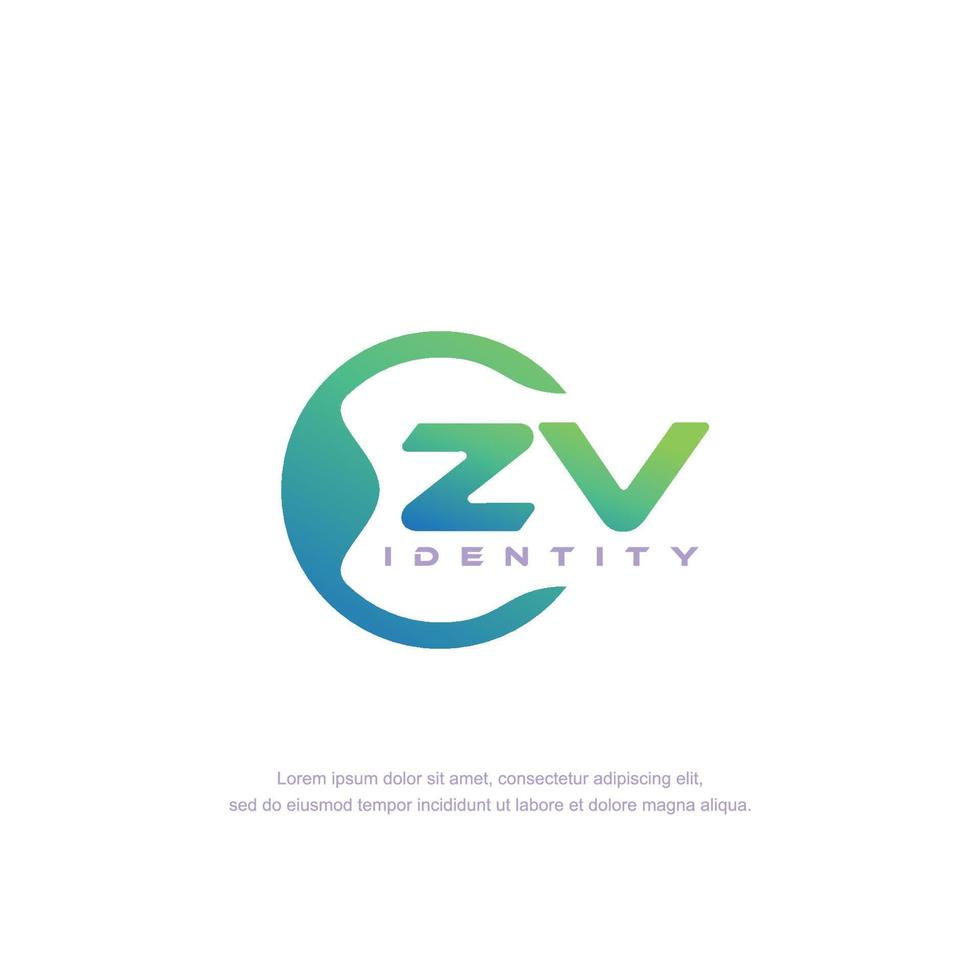 vector de plantilla de logotipo de línea circular de letra inicial zv con mezcla de color degradado