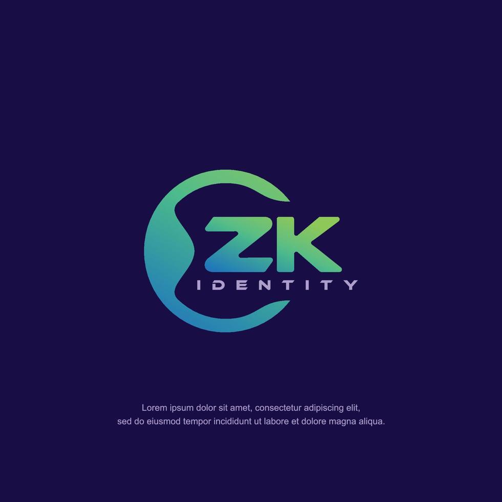 ZK Initial letter circular line logo template vector with gradient color blend