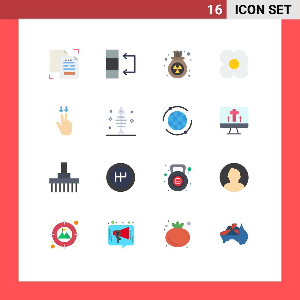 grupo de 16 signos y símbolos de colores planos para el paquete editable de huevos de tortilla de gas con los dedos hacia abajo de elementos creativos de diseño de vectores