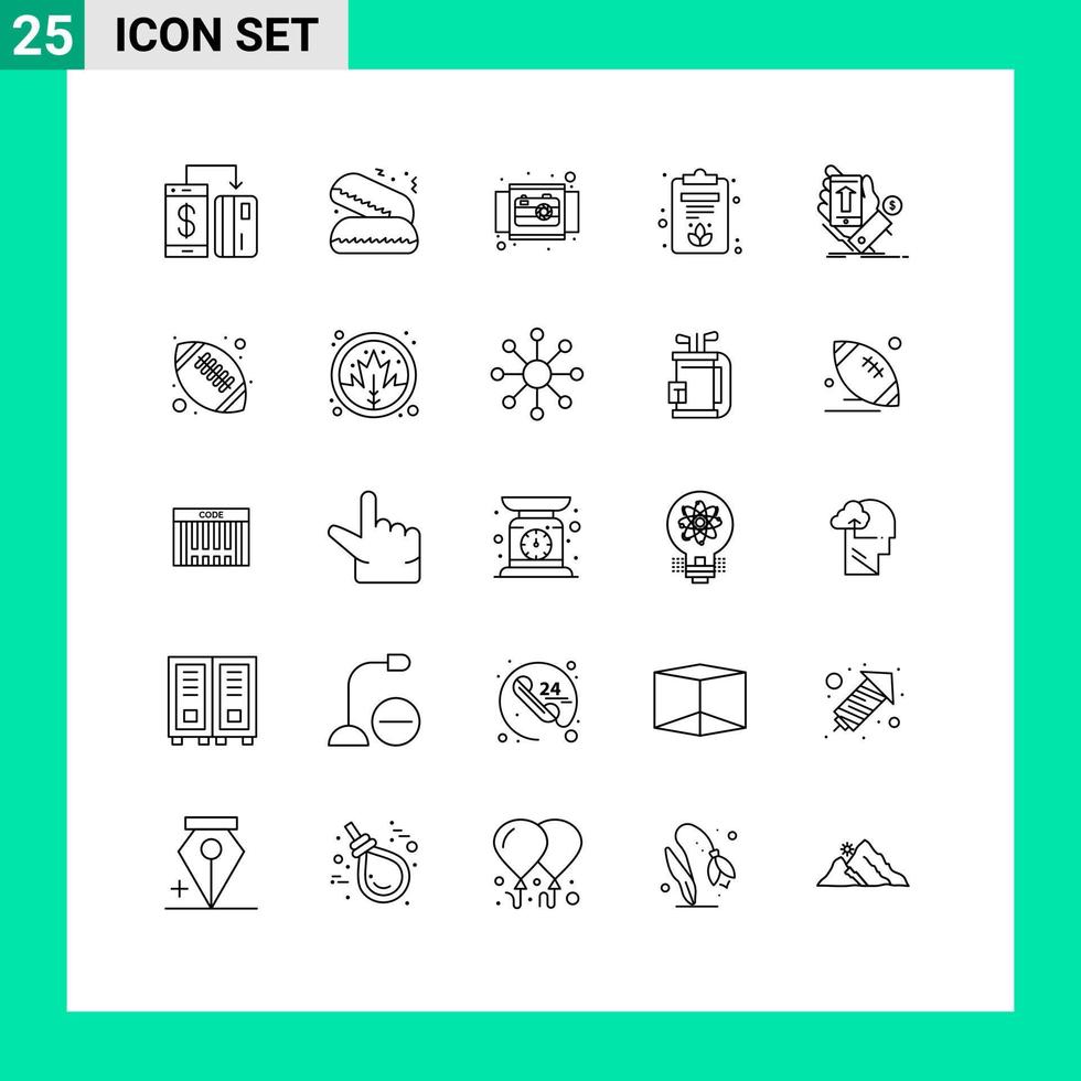 25 Line concept for Websites Mobile and Apps hand lotus camera board view Editable Vector Design Elements