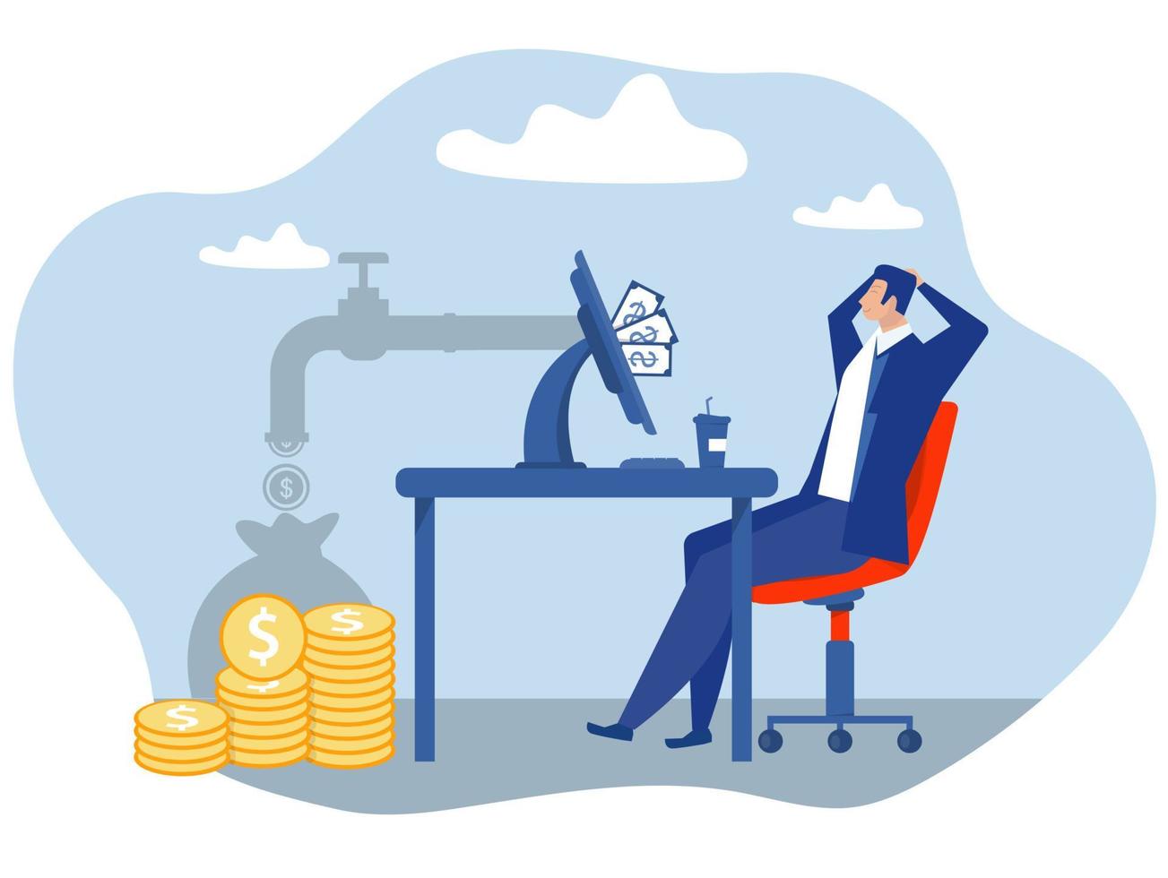 online business Make Money Online happy businessman Earn money online via laptop Business Concept vector Illustration