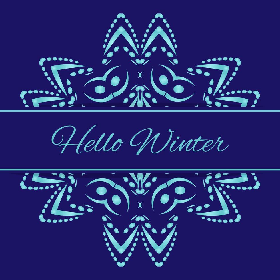 Hello winter. Winter blue snowflake. Banner, postcard, poster, vector illustration.