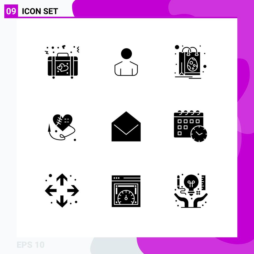9 Solid Glyph concept for Websites Mobile and Apps open mail easter business broken heart Editable Vector Design Elements
