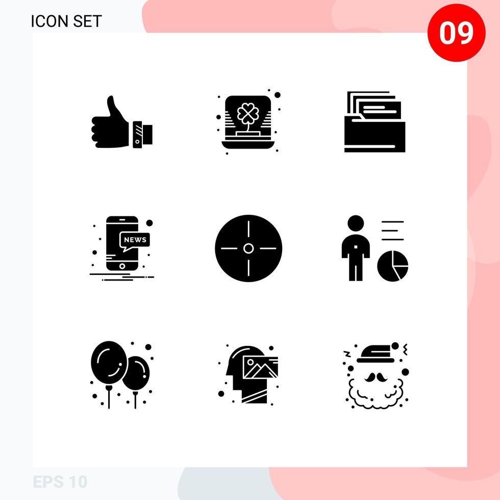 Modern Set of 9 Solid Glyphs Pictograph of devices news irish mobile files Editable Vector Design Elements