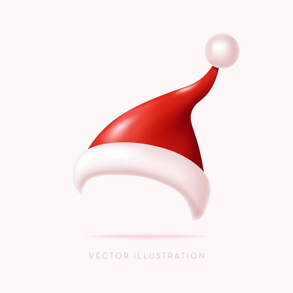 sombrero de santa, decoración navideña. Ilustración de vector realista 3d en estilo minimalista de dibujos animados