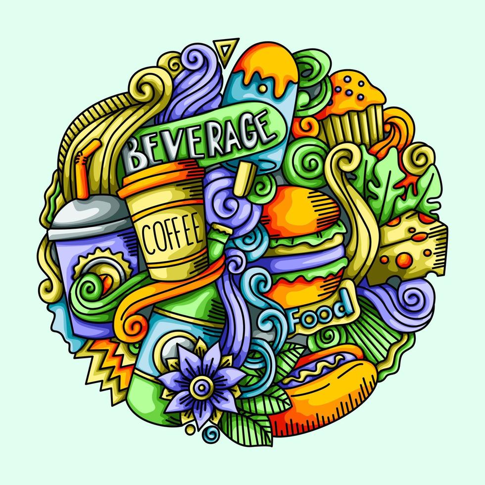 ilustración de diseño de elemento de vector de doodle de alimentos y bebidas