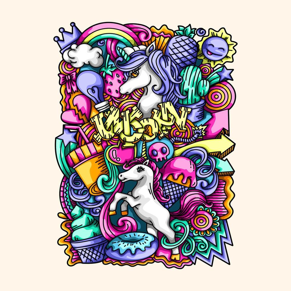 Cute Unicon Doodle Vector Design Illustration