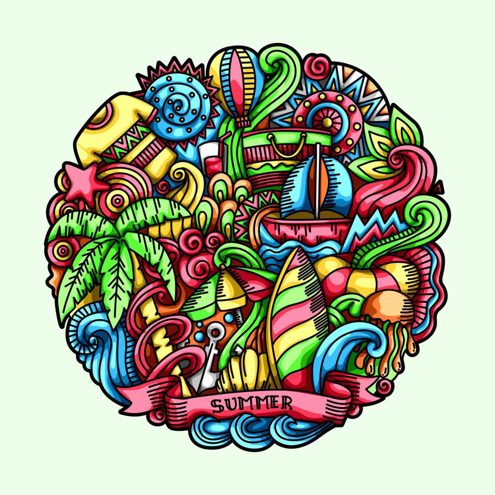 ilustración de diseño de elemento de vector de doodle de verano