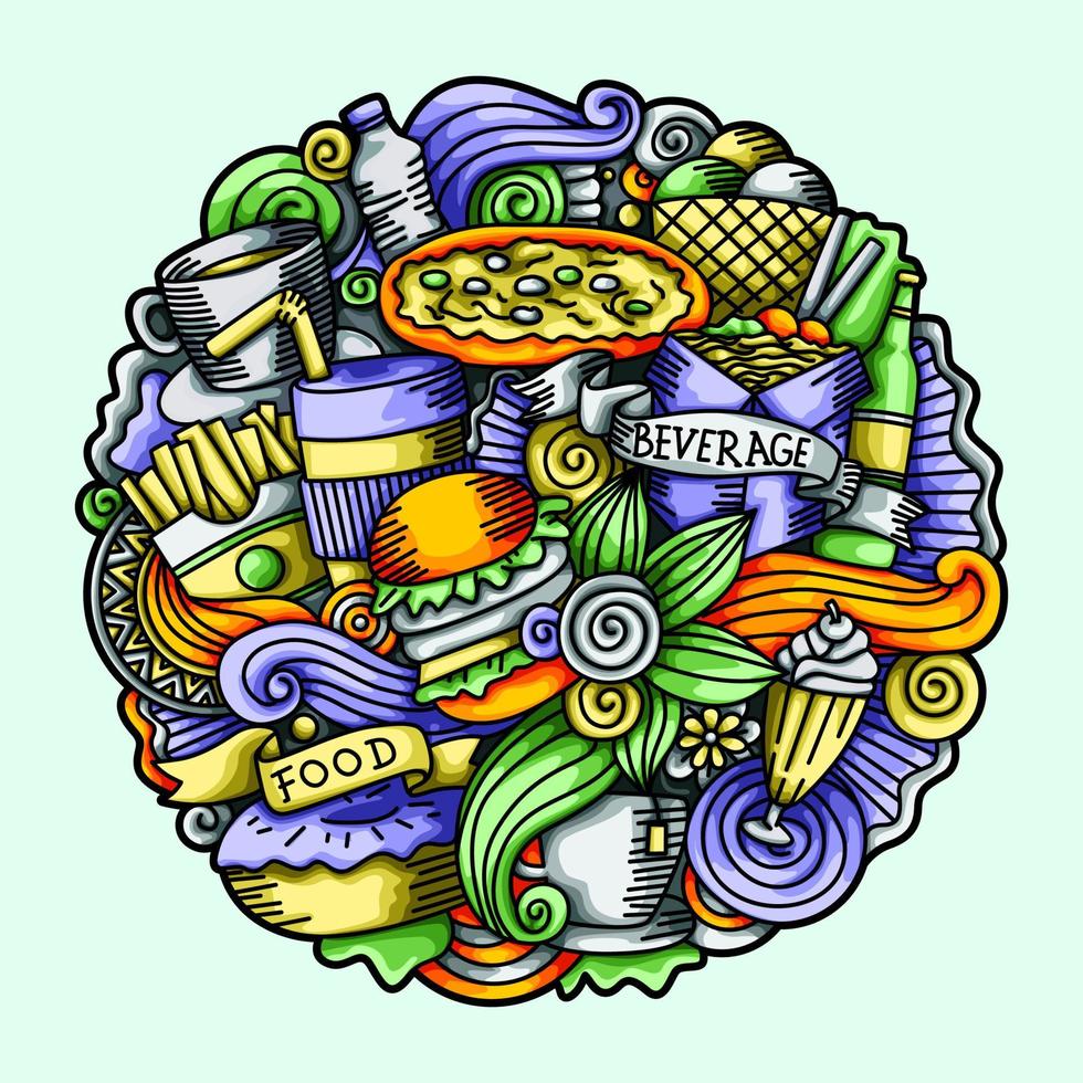 ilustración de diseño de vector de doodle de alimentos y bebidas