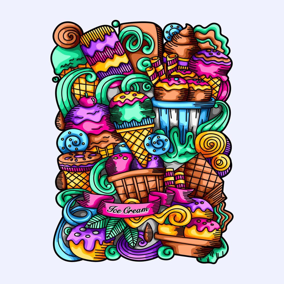 Ilustración de diseño de elemento de vector de doodle de helado