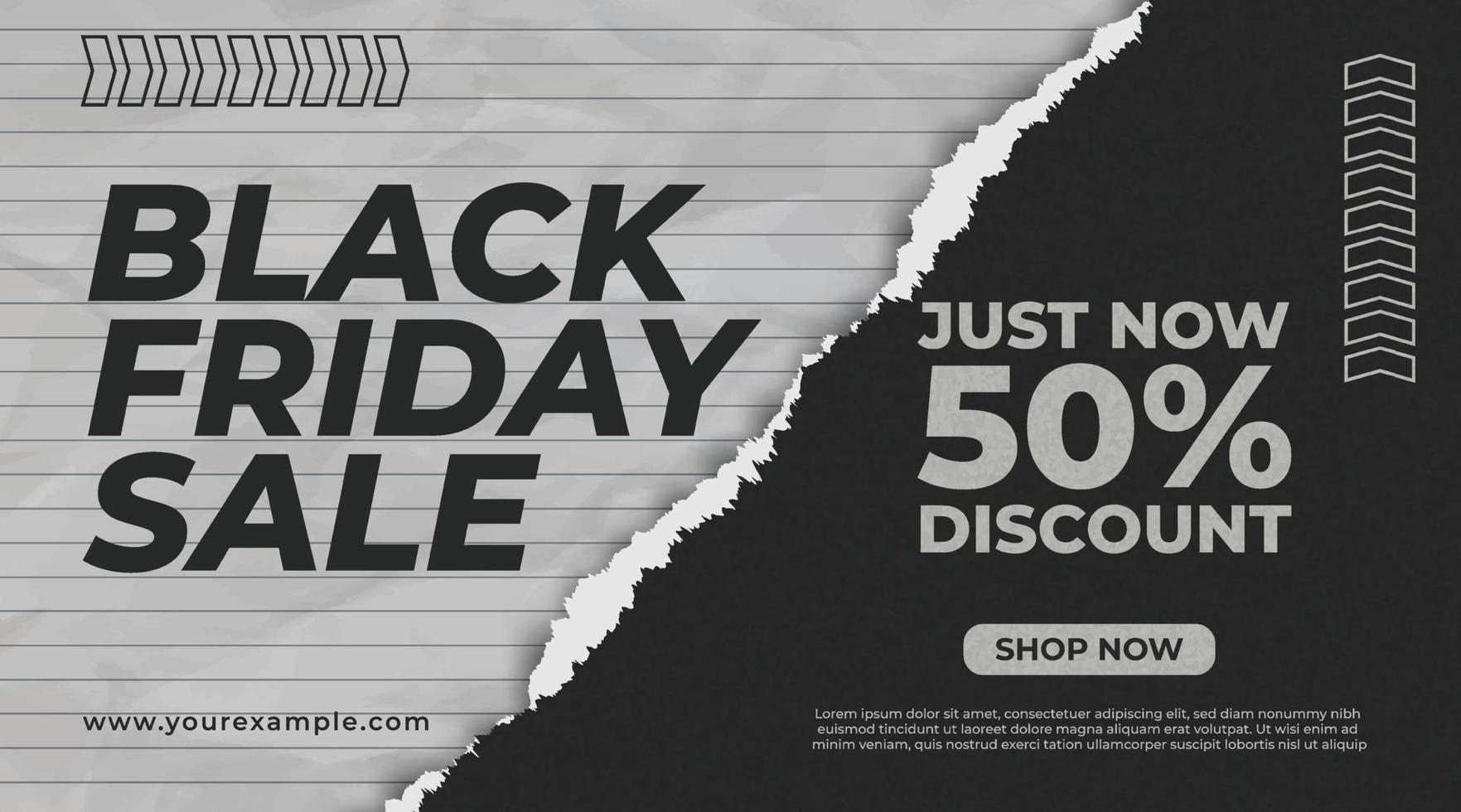 black friday sale landscape banner template torn paper style background vector