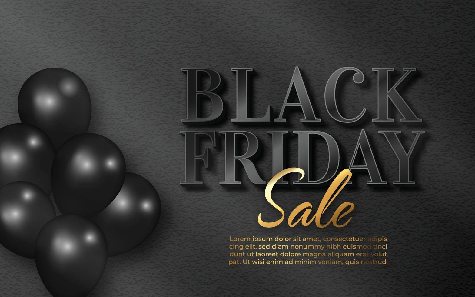 black friday banner with balloon ornament and wall background 3d luxury vector