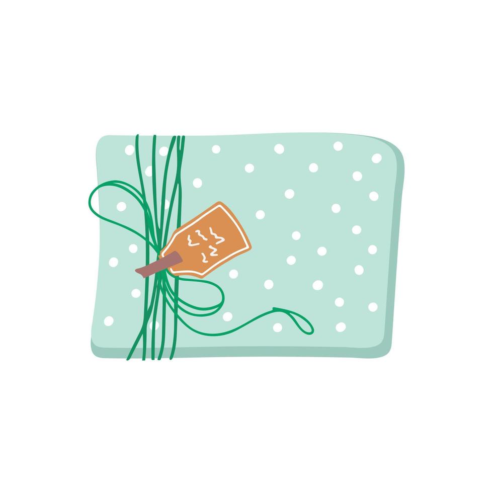 hermosa caja de regalo empaquetada con decoración ecológica. regalo de vacaciones de invierno. ilustración vectorial única de estilo plano aislada en blanco. vector