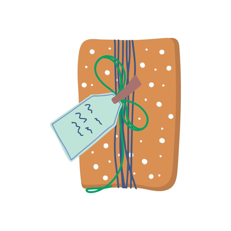 Beautiful gift box packaged with ecological decor. Winter holiday present. Flat style single vector illustration isolated on white.
