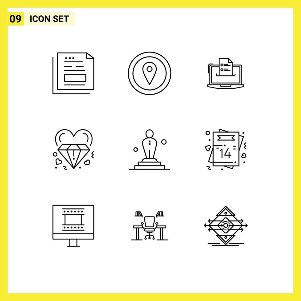 Set of 9 Commercial Outlines pack for heart web map marker skills online Editable Vector Design Elements