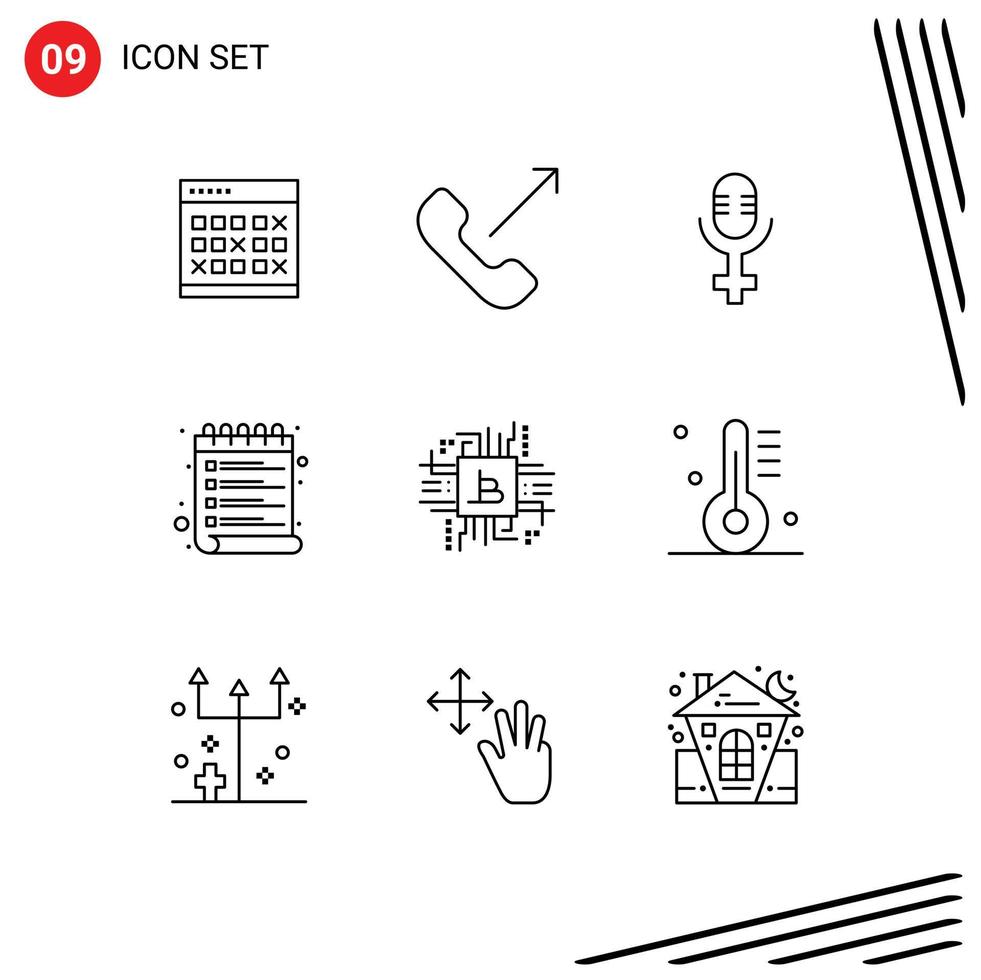 Outline Pack of 9 Universal Symbols of fintech industry wish incoming schedule record Editable Vector Design Elements