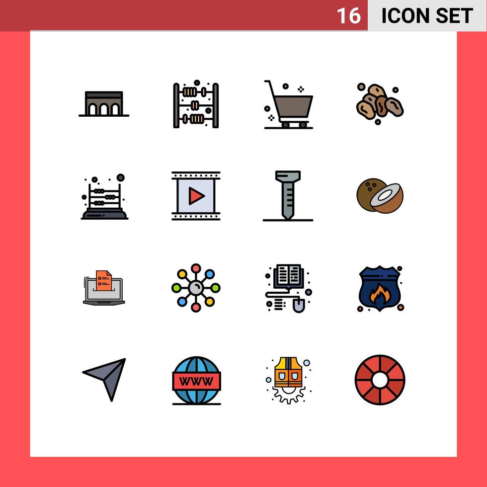 Universal Icon Symbols Group of 16 Modern Flat Color Filled Lines of math game cart holy ramadan Editable Creative Vector Design Elements