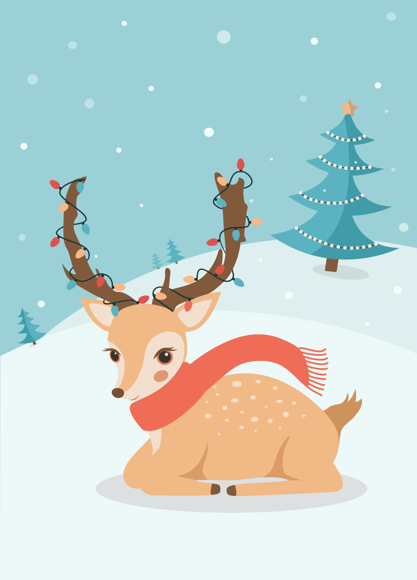 Christmas card with cute reindeer and christmas tree 14850351 Vector